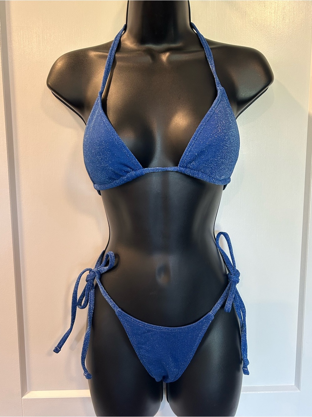 Shimmering Royal Blue Triangle Tie-Side Bikini